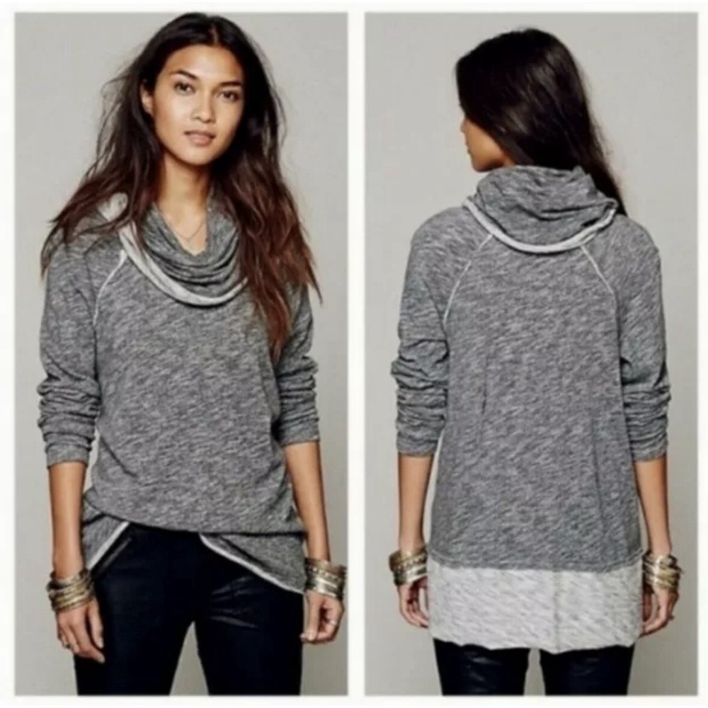 Free People FP Beach Cocoon Cowl Neck Pullover Womens One Size Gray Boho Top‎